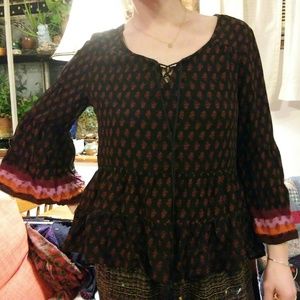 Black patterned peasant blouse